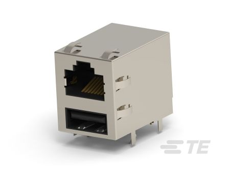 TE Connectivity Ethernet Connector, Board Mount, Cat5 2 x 1 -Way