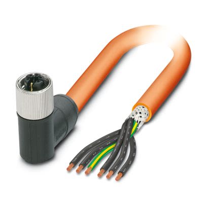 Phoenix Contact SAC, Shielded, 3m 6 Core, Orange Polyurethane PUR Power Cable +80°C