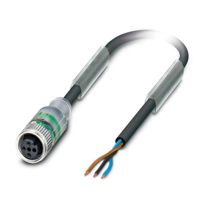 Phoenix Contact Free Ends to Straight Female 3 way M12 Sensor Actuator Cable, 3m