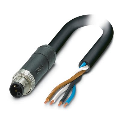Phoenix Contact 5-PUR, SAC-4P-M12MSL/ 1 Unshielded 4 x 2.5 mm² 4 Core Power Cable, Black/Grey Polyurethane PUR, 1.5m