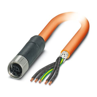 Phoenix Contact SAC, Shielded, 3m 5 Core, Orange Polyurethane PUR Power Cable +85°C
