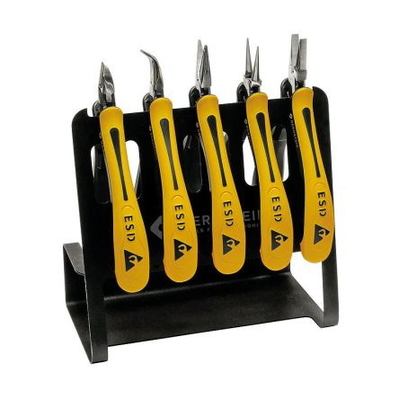 Bernstein 3-650-V 5-Piece Plier Set, Angled, Bent, Flat, Straight Tip, ESD, 120 mm Overall
