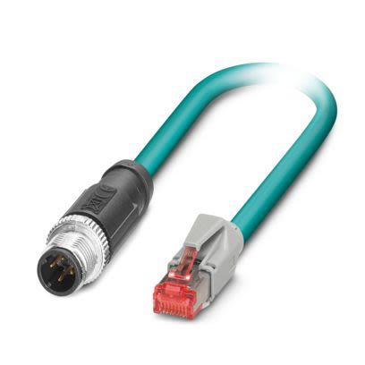 Phoenix Contact, 30m Cat5, Light Blue M12 to Male RJ45 Male, Shielded Shielded, Terminated Polyurethane Sheath