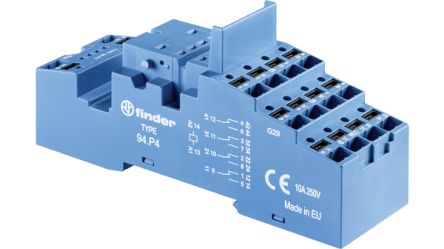 Finder 94 250V DIN Rail Relay Socket, for use with 55.3, 55.34 Relays