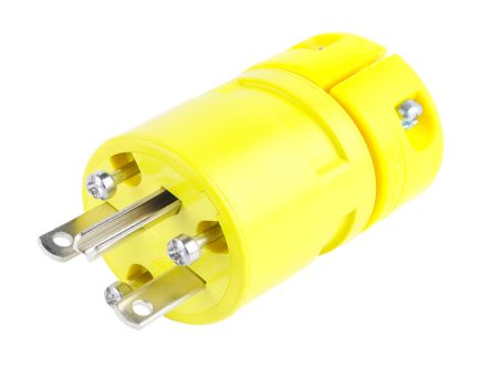 TE Connectivity US Mains Plug, 15A Yellow, Free Hanging Plug In, 250 V