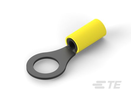 TE Connectivity, PIDG Insulated Ring Terminal, M10 (3/8) Stud Size, Yellow
