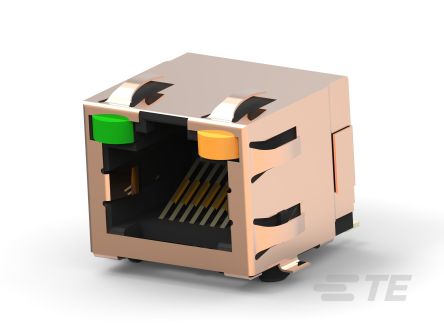 TE Connectivity 2-6339 Series Male RJ45 Connector, Board Mount, Cat5, Copper Alloy Case Shield Right Angle 1 x 1 Port 8
