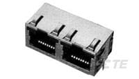 TE Connectivity 1116 Series Male RJ45 Connector, Board Mount, Cat5, Copper Alloy Case Shield Right Angle 2 Port 8 -Way
