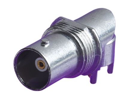 TE Connectivity 73171 Series Receptacle Bulkhead Mount BNC Connector, Through Hole Termination, Right Angle Body