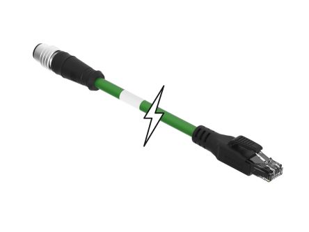 Molex TE Connectivity120108, 15m Cat5e, Green M12 to Male RJ45 Male Shielded, Terminated Polyurethane Sheath