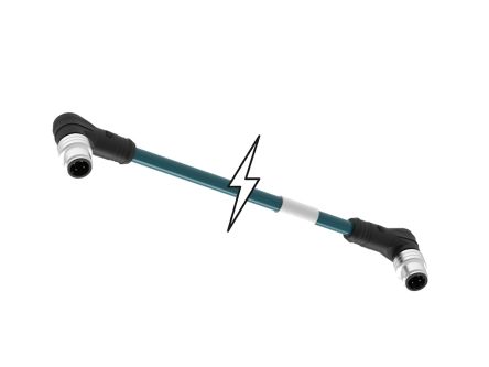 Molex TE Connectivity Right Angle Male M12 to Right Angle Male M12 Cordset, 8m