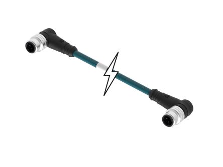 Molex TE Connectivity Right Angle Male M12 to Right Angle Male M12 Cordset, 1m