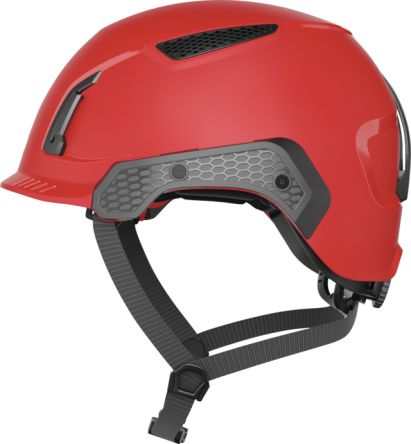 ABUS Red Safety Helmet with Chin Strap, Adjustable, Ventilated