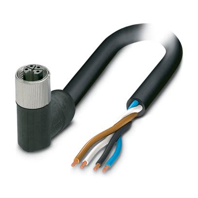Phoenix Contact 5-PUR/M12FRL, SAC-4P- 1 Power 4 x 2.5 mm² 4 Core Power Cable, Black/Grey Polyurethane PUR, 1.5m