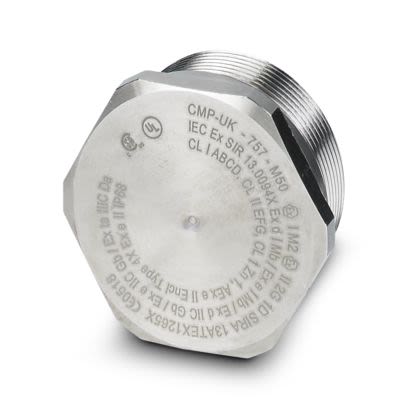 Phoenix Contact Stopping Plug, M63, Nickel Plated Brass, 63mm Diameter, Threaded