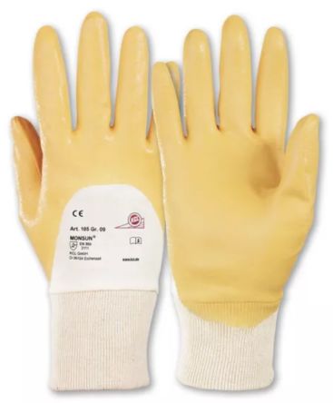 Honeywell Safety Monsun Yellow Cotton Mechanical Protection Work Gloves, Size 8, Nitrile Coating