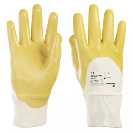 Honeywell Safety Sahara Yellow Cotton Mechanical Protection Work Gloves, Size 10, Nitrile Coating
