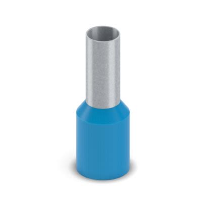 Phoenix Contact, AI 16-12 BU-1500 Insulated Bootlace Ferrule, 12mm Pin Length, 5.8mm Pin Diameter, Blue