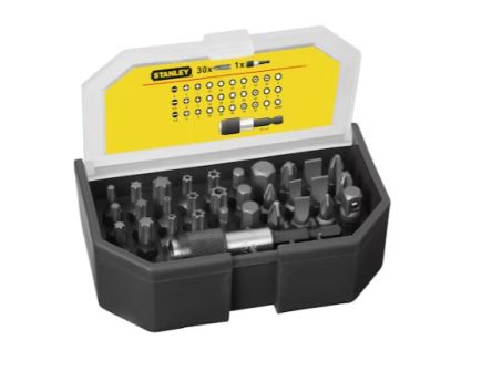 Stanley Bit 31 Pieces, Flat, Hex, Phillips, Pozidriv, Square, Tampered Torx, Torx