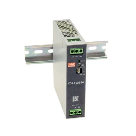 MEAN WELL XDR-150E DIN Rail Power Supply, 85 To 264V ac ac, dc Input, 48V dc Output, 2.6 To 3.25A Output, 124.8 To 156W