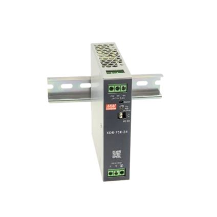 MEAN WELL XDR-75E DIN Rail Power Supply, 85 To 264V ac ac, dc Input, 12V dc Output, 6.3A Output, 75.6W
