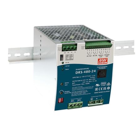 MEAN WELL Switching Power Supply, DRS-480-24, 24V, 0 - 20A, 480W, 127 → 431V dc Input Voltage