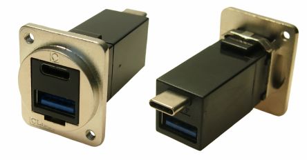 RS PRO Straight, Panel Mount, Socket- Dual Port Type USB USB3.0 A-A USB Connector