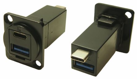 RS PRO Straight, Panel Mount, Socket- Dual Port Type USB USB3.0 A-A USB Connector