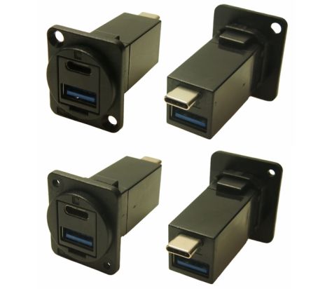 RS PRO Straight, Panel Mount, Socket- Dual Port Type USB USB3.0 A-A USB Connector