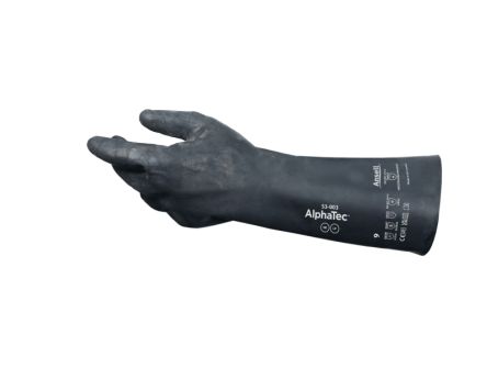 Ansell 53003080 Black Nylon Chemical Resistant Work Gloves, Size 8, Neoprene Coating