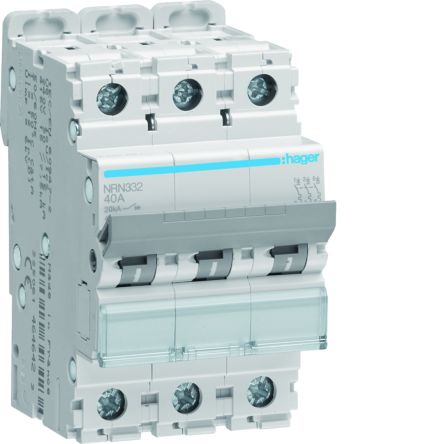 Hager NRN MCB, 3P, 32A Curve C, 415V AC, 20 kA Breaking Capacity
