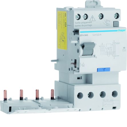 Hager BFH RCCB, 40A, 4 Pole, 300mA, Type A-HI