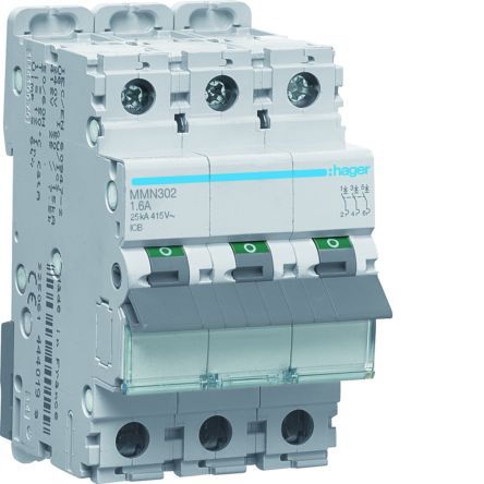 Hager MMN MCB, 2P, 2A, 415V AC, 25 kA Breaking Capacity