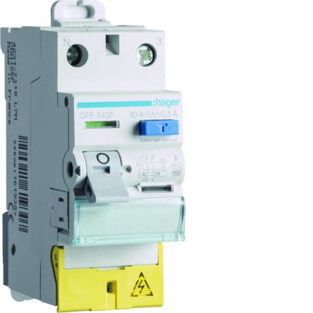 Hager CFF RCD Switch, 40A, 2 Pole, 300mA, Type F, 230V