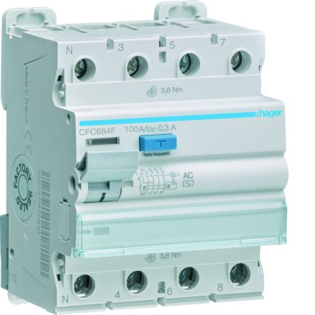 Hager CFC RCD Switch, 100A, 4 Pole, 300mA, Type AC, 230V
