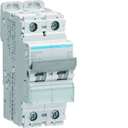 Hager NQN Circuit Breaker, 2P, 32A Curve B, 415V AC, 20 kA Breaking Capacity