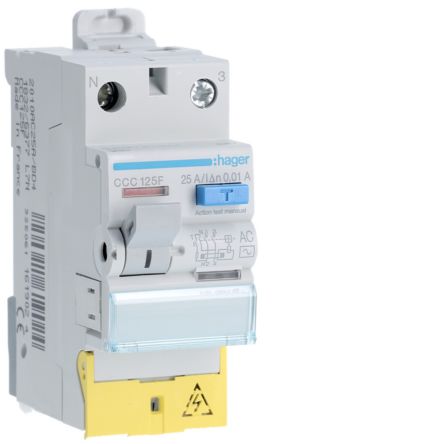 Hager CCC RCD, 25A, 2 Pole, 10mA, Type AC, 230V