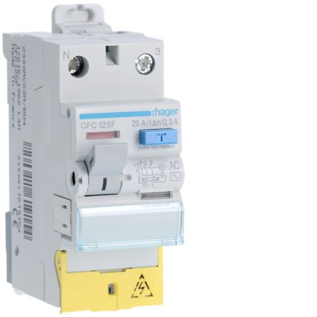 Hager CFC RCD Switch, 25A, 2 Pole, 300mA, Type AC, 230V