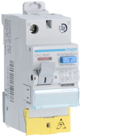 Hager CFC RCD Switch, 63A, 2 Pole, 300mA, Type AC, 230V