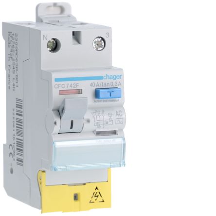Hager CFC RCD Switch, 40A, 2 Pole, 300mA, Type AC, 230V