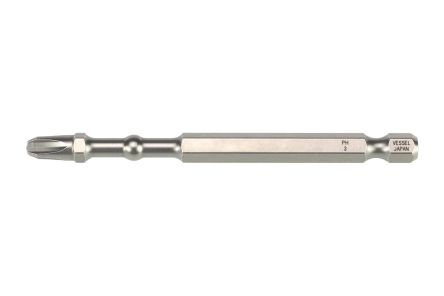 Vessel Phillips Screwdriver Bit, 90 mm Tip, 1/4 in Drive, Hex Drive, 90 mm Overall