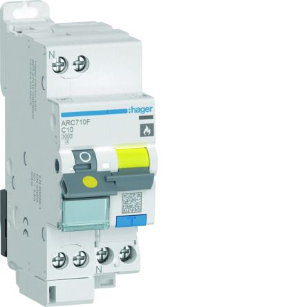 Hager ARC MCB, 2P, 10A, 500V AC, 3 kA Breaking Capacity