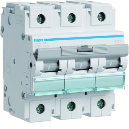 Hager HMB MCB, 3P, 125A, 400V AC, 15 Breaking Capacity