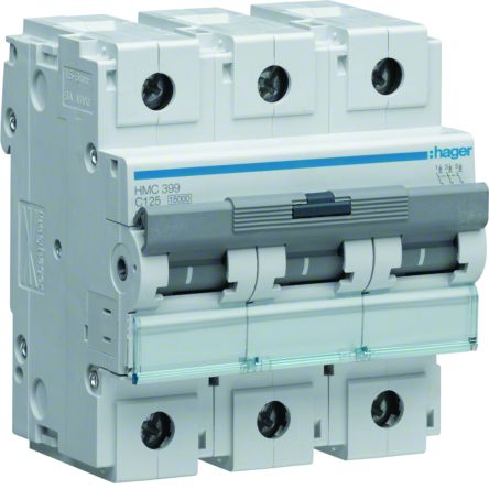 Hager HMC MCB, 3P, 125A, 400V AC, 15 Breaking Capacity
