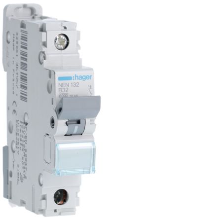 Hager NEN MCB, 1P, 32A, 230V AC, 10 Breaking Capacity