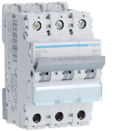 Hager NEN MCB, 3P, 10A, 400V AC, 10 Breaking Capacity