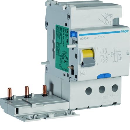 Hager BDF RCCB, 40A, 3 Pole, 30mA, Type F