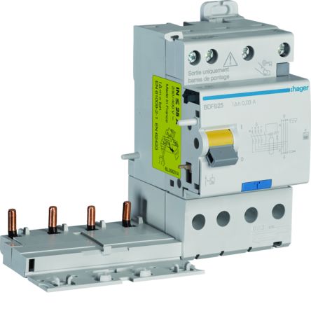 Hager BDF RCCB, 25A, 4 Pole, 30mA, Type F