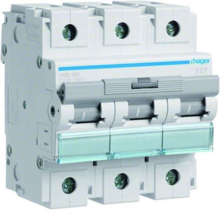 Hager HMD MCB, 3P, 100A, 400V AC, 15 Breaking Capacity