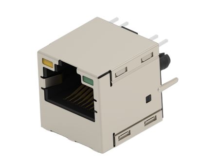TE Connectivity 24889 Series Female Ethernet Connector, Hole Mount, Cat5 Vertical 1 Port 8 -Way